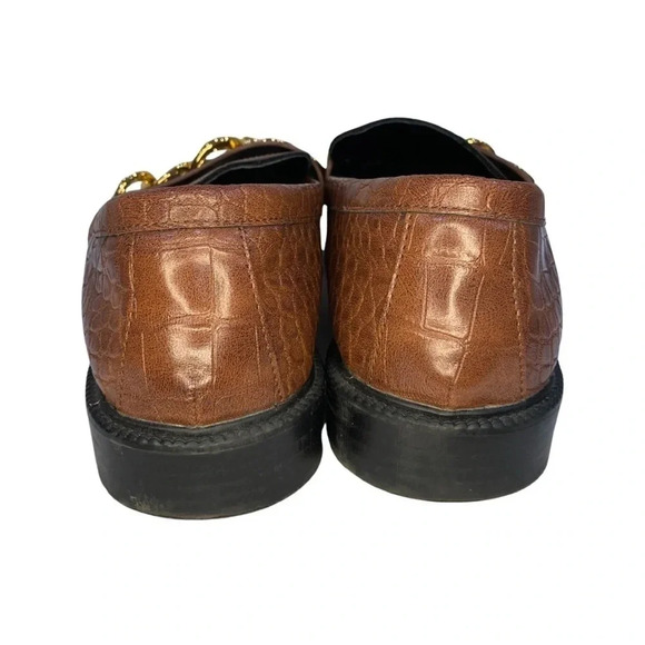 Mango Gold Chain Brown Textured Loafers | Size 8.5 - Picture 4 of 9
